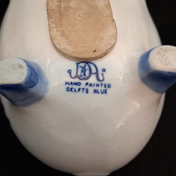 Vintage Hand Painted Delfts Blue Pottery Piggy Bank/Dutch Windmill Design/w+Cork - Picture 9 of 9